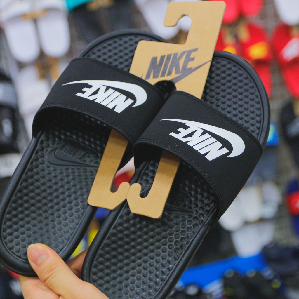 dép nike nam, nữ màu đen trơn basic