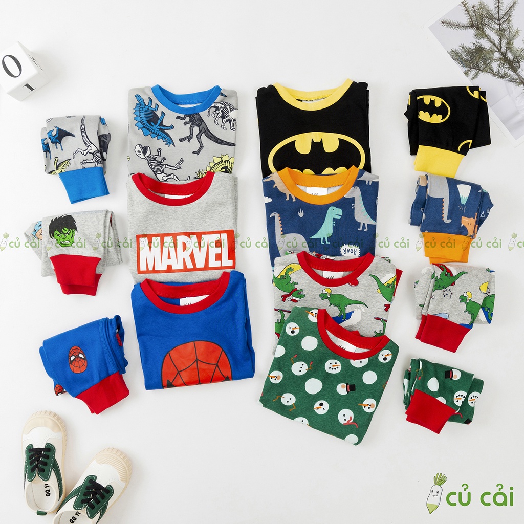 Đồ bộ bé trai dư xịn chất cotton bozip hàng hãng họa tiết spiderman, batman (12-40kg) BTD39