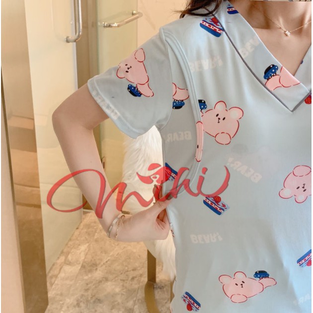 Bộ bầu cotton lửng cộc trên gối - Độ bộ bầu đùi sau sinh và cho con bú - Quần áo thời trang mùa hè mặc nhà Bigsize