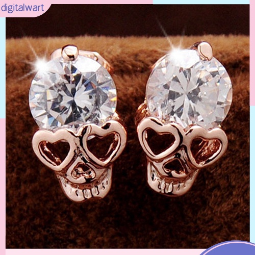 Cặp khuyên tai thiết kế hình đầu lâu đính đá kim cương nhân tạo sang trọng cá tính dành cho nữ