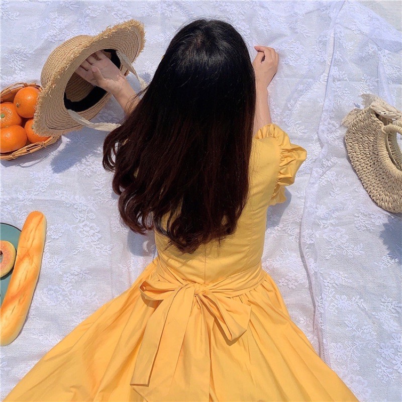 Váy trắng tiểu thư Ullzang dáng dài thắt nơ/ Váy du lịch | BigBuy360 - bigbuy360.vn