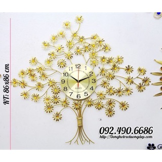 Đồng hồ treo tường mạ vàng đính đá(ảnh thật BH 2 năm) cây tài lộc