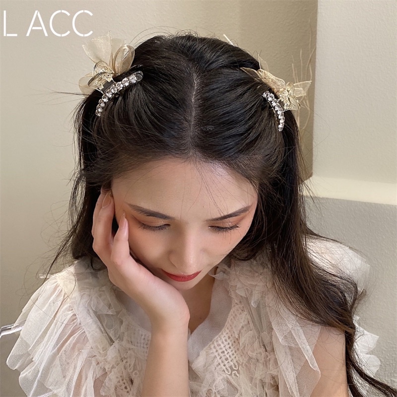 Kẹp tóc nơ đính đá bằng nhựa trong suốt kiểu dáng thời trang hàn quốc cho nữ