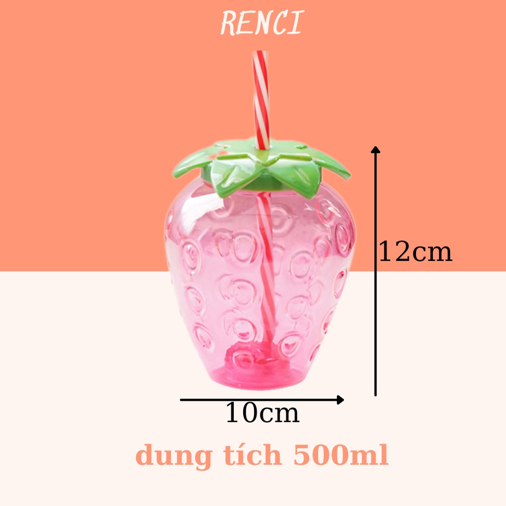 Bình Đựng Nước Hình Quả Dâu Tây Dễ Thương Kèm Móc Treo Và Ống Hút 500ml