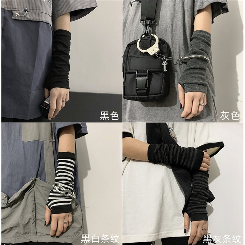 Bao tay hở ngón họa tiết kẻ sọc thời trang cho nam nữ