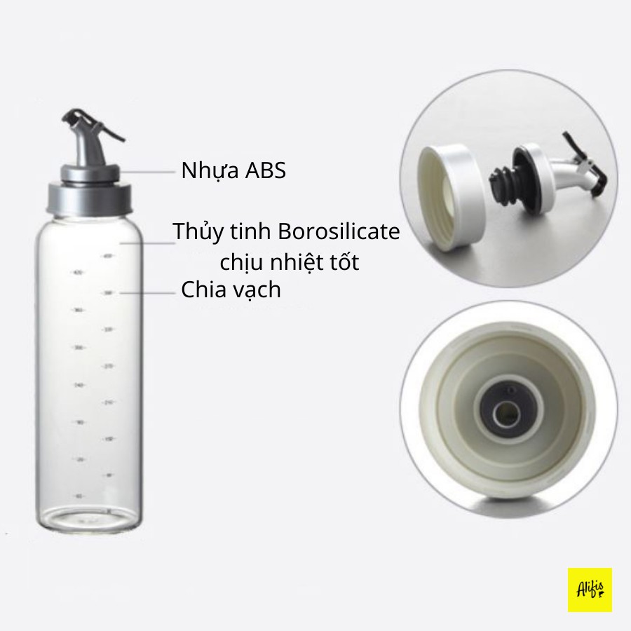 Chai thủy tinh đựng dầu ăn, gia vị, nước chấm - thủy tinh Borosilicate cao cấp