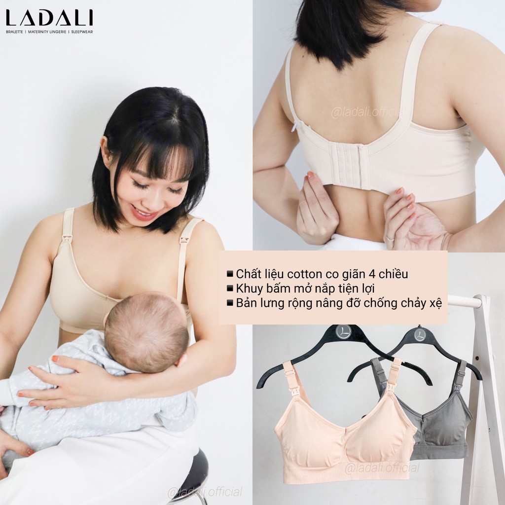 Áo lót bầu và sau sinh cotton spandex mở nắp cho con bú co giãn 4 chiều thông hơi thoáng mát Ladali