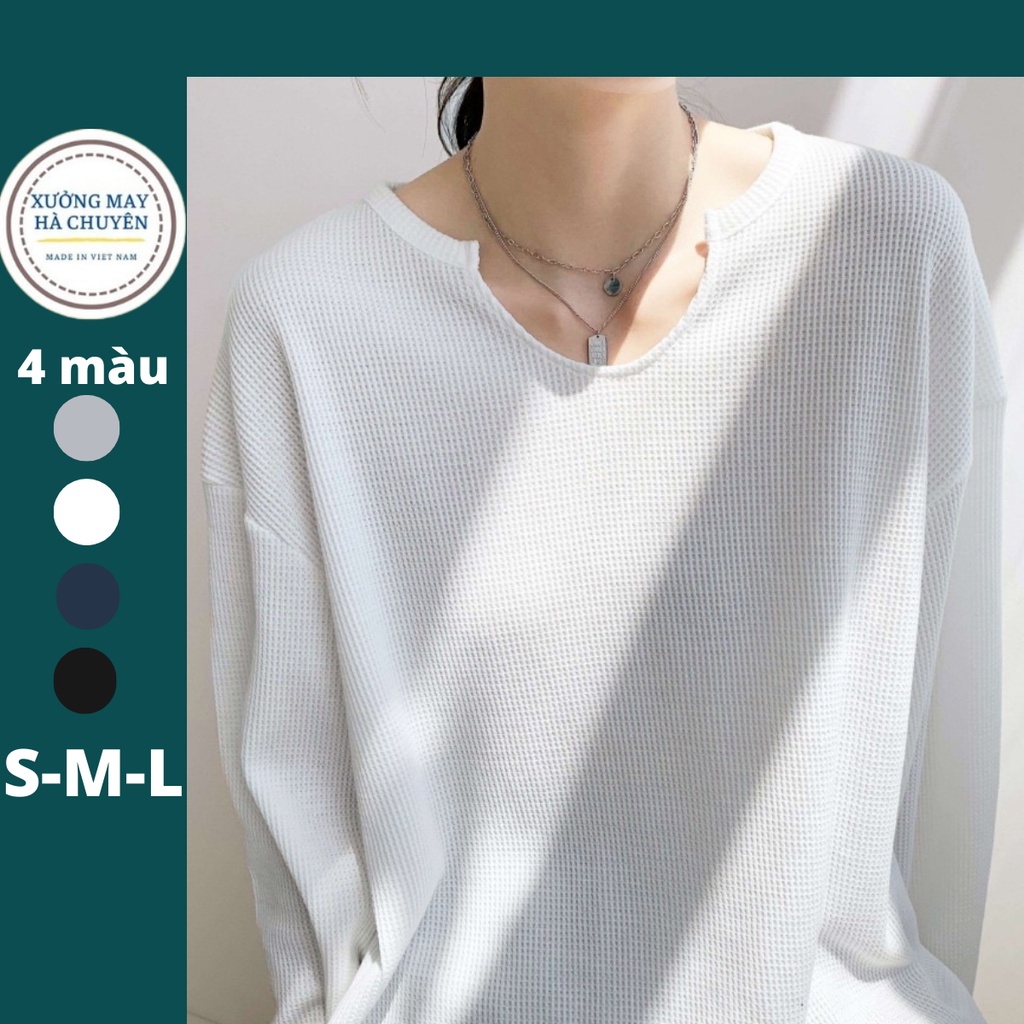 Áo thun dệt kim tay dài dáng rộng thời trang cho cả nam và nữ chất liệu len tổ ong mã A02