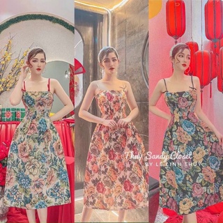 Đầm hoa thun umi 2 dây eo ôm dáng xòe