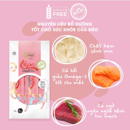 Chupa Creamy TUNA &amp; SALMON for cat ( 14g x 4pcs ) _ Xốt CÁ NGỪ &amp; CÁ HỒI cho mèo ( 14g x 4 tuýp )