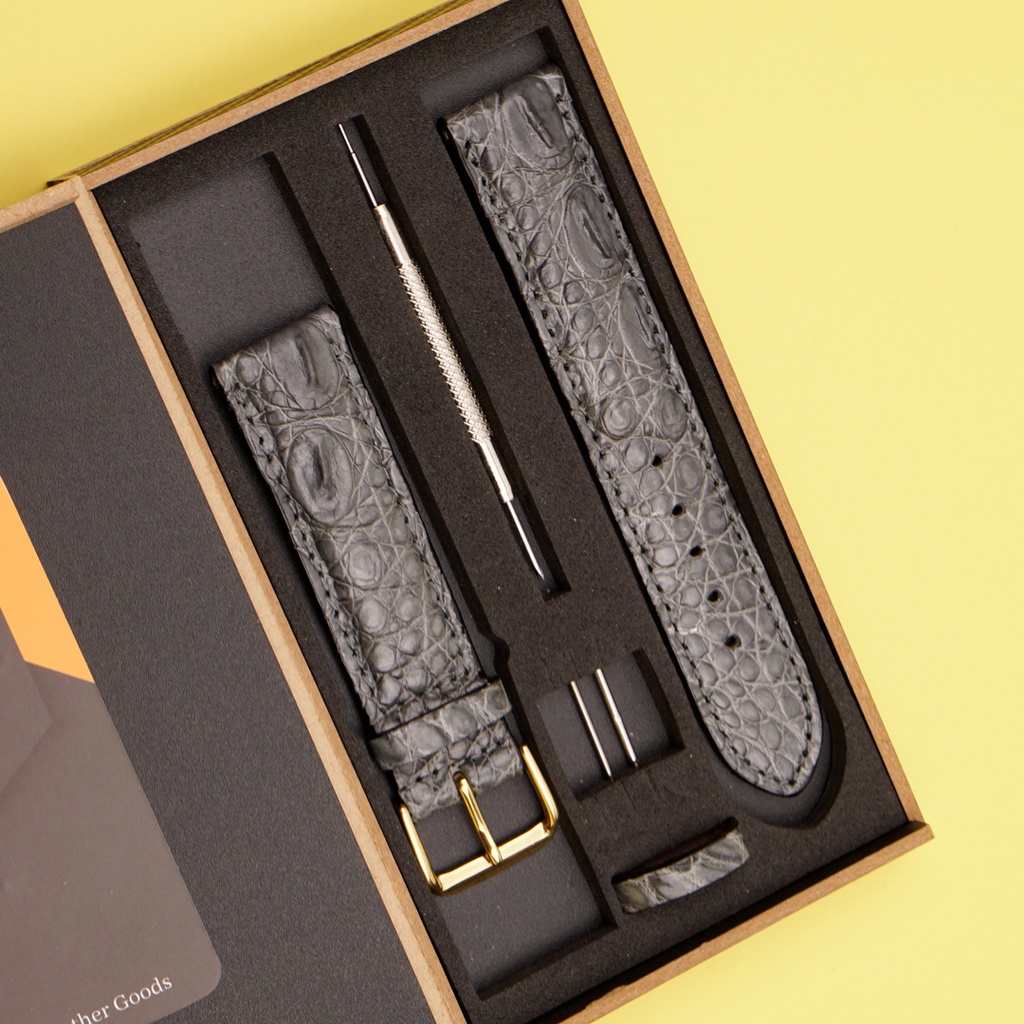 Dây Đồng Hồ Da Cá Sấu Màu Xám Tro Đủ Size 12/14/16/18/19/20/21/22/24 | Crocodile Leather Watch Bands