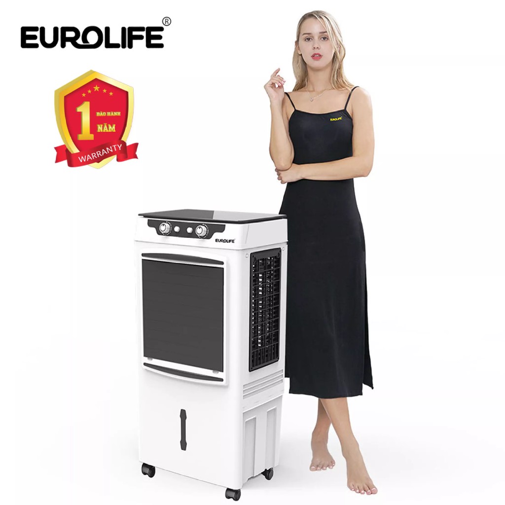 Quạt làm mát không khí, làm lạnh nhanh, giảm tới 15 độ, chạy êm thương hiệu Eurolife EL-Q2060 ( Đen-trắng)