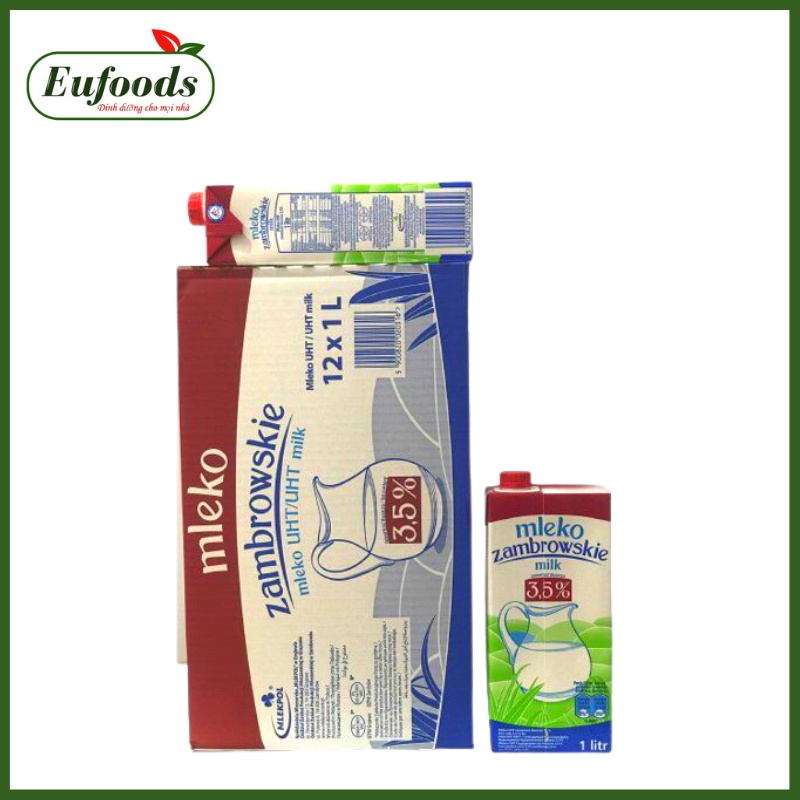DATE T11/2024 Thùng Sữa Tươi 12 x 1L Mleko Zambrowskie 3.5% Béo