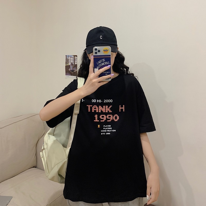 Áo Thun Ngắn Tay Dáng Rộng In Chữ Cá Tính Dễ Phối Đồ