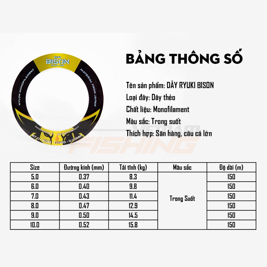 Dây Câu RYUKI Bison - Vietnam Fishing