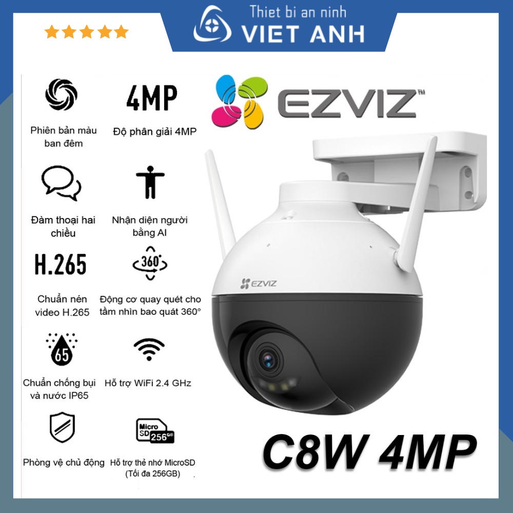 Camera 360 ngoài trời Ezviz C8W 2K C8C C8PF 1080P wifi không dây có màu ban đêm chính hãng