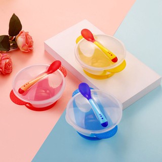 Bộ bát ăn dặm chống đổ kèm thìa báo nóng cho bé