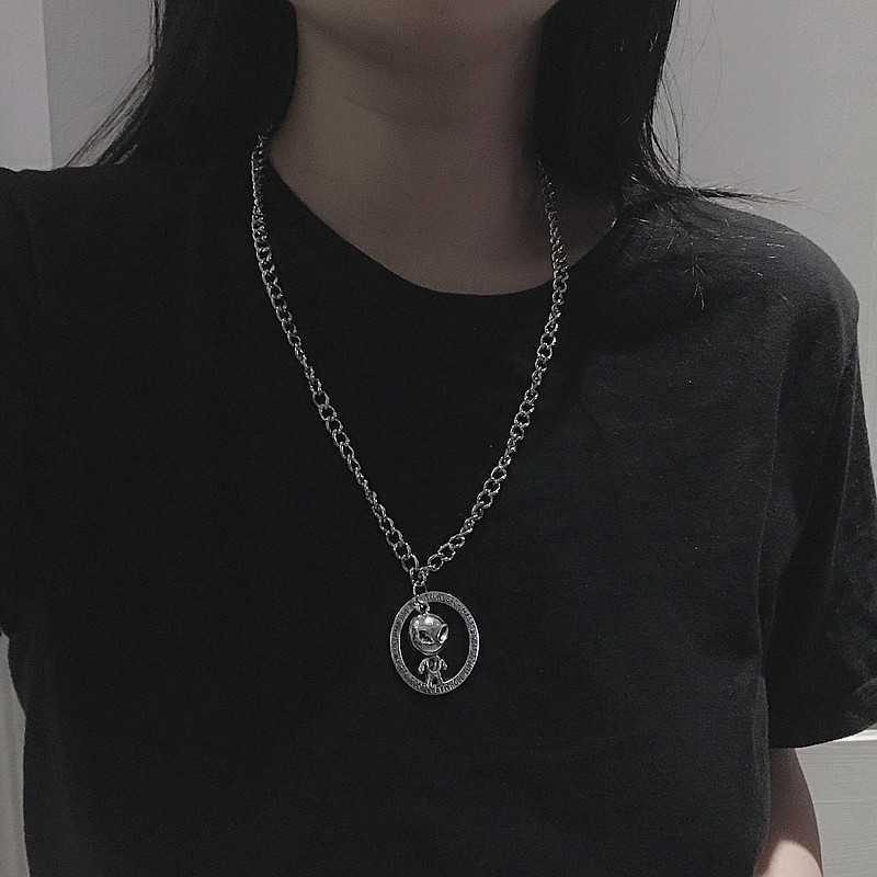 Titanium steel alien necklace women short paragraph chain couple