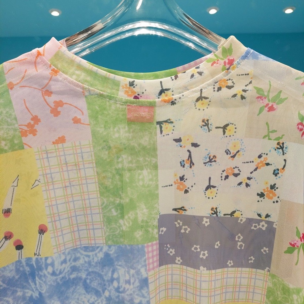 Jiashucheng Áo Thun Chiffon Tay Dài Chống Nắng Mỏng Co Giãn Ghép Lớp Phong Cách Hàn Quốc Thiết Kế Hình Hoa