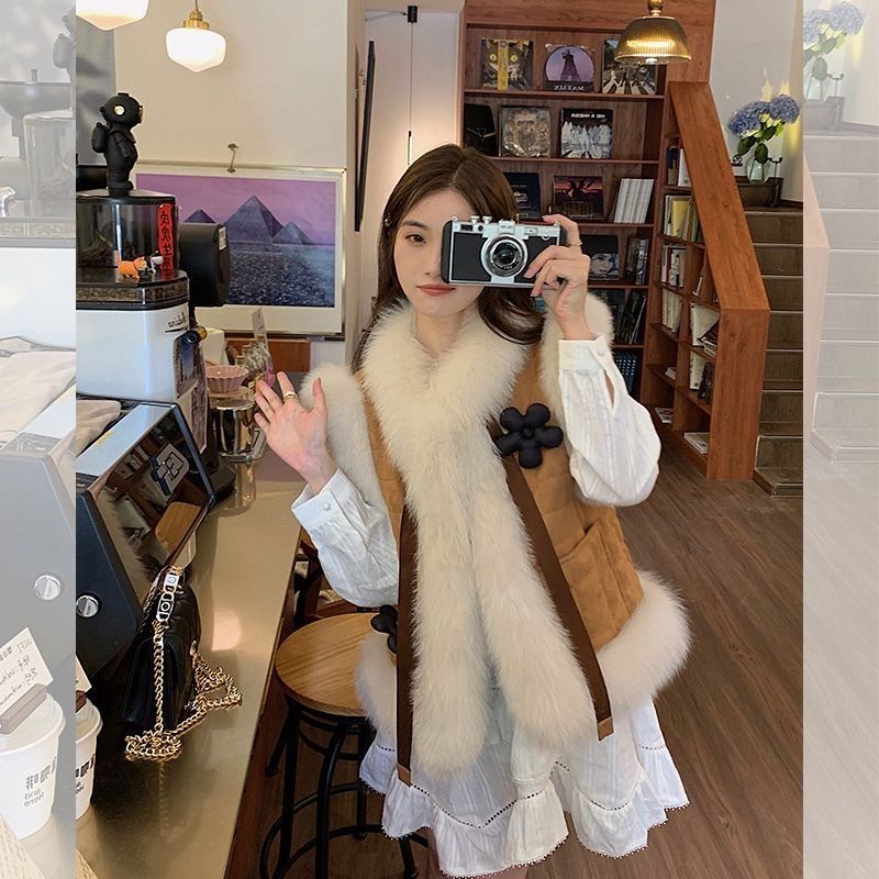 [Giao Ngay] Áo Khoác Lông Cáo Không Tay Dáng Ngắn Phong Cách Mới