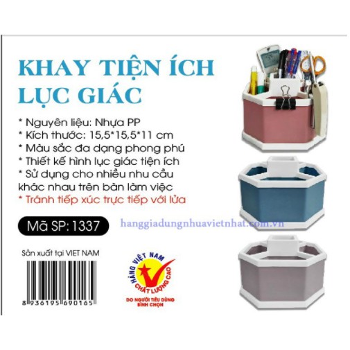  KHAY ĐỰNG BÚT VÀ DỤNG CỤ ĐỂ BÀN 5 NGĂN HÌNH LỤC GIÁC (NHỰA) VIỆT NHẬT