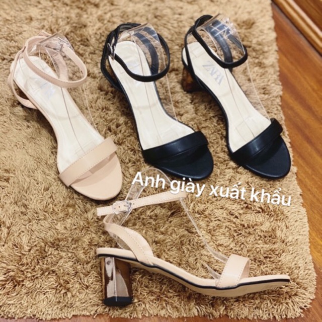 Sandal quai ngang da lì gót trụ 5p VNXK( ảnh thật, kèm video)