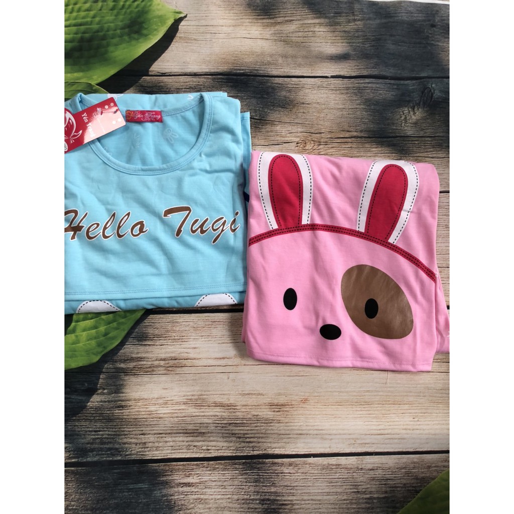 Bộ bầu và sau sinh mặc nhà Vemisa –bộ đồ dài tay HELLO TAI THỎ chất cotton thiết kế cho con bú tiện lợi BD929