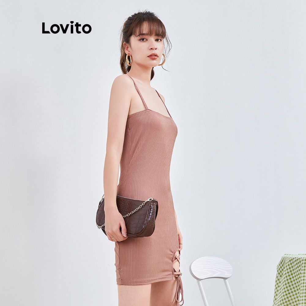 Đầm mini Lovito dáng bút chì DRQLFZP2189 màu nâu）