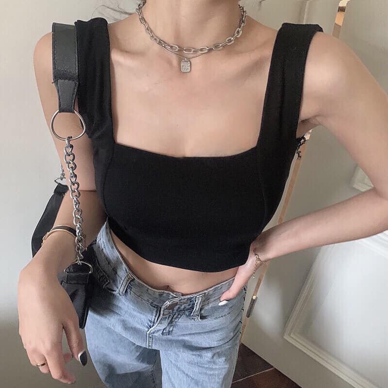 A013 Áo hai dây dây to croptop dáng ôm body sexy Ulzzang năng động, áo crt hai dây đen trắng sát nách trẻ trung Hàn Quốc