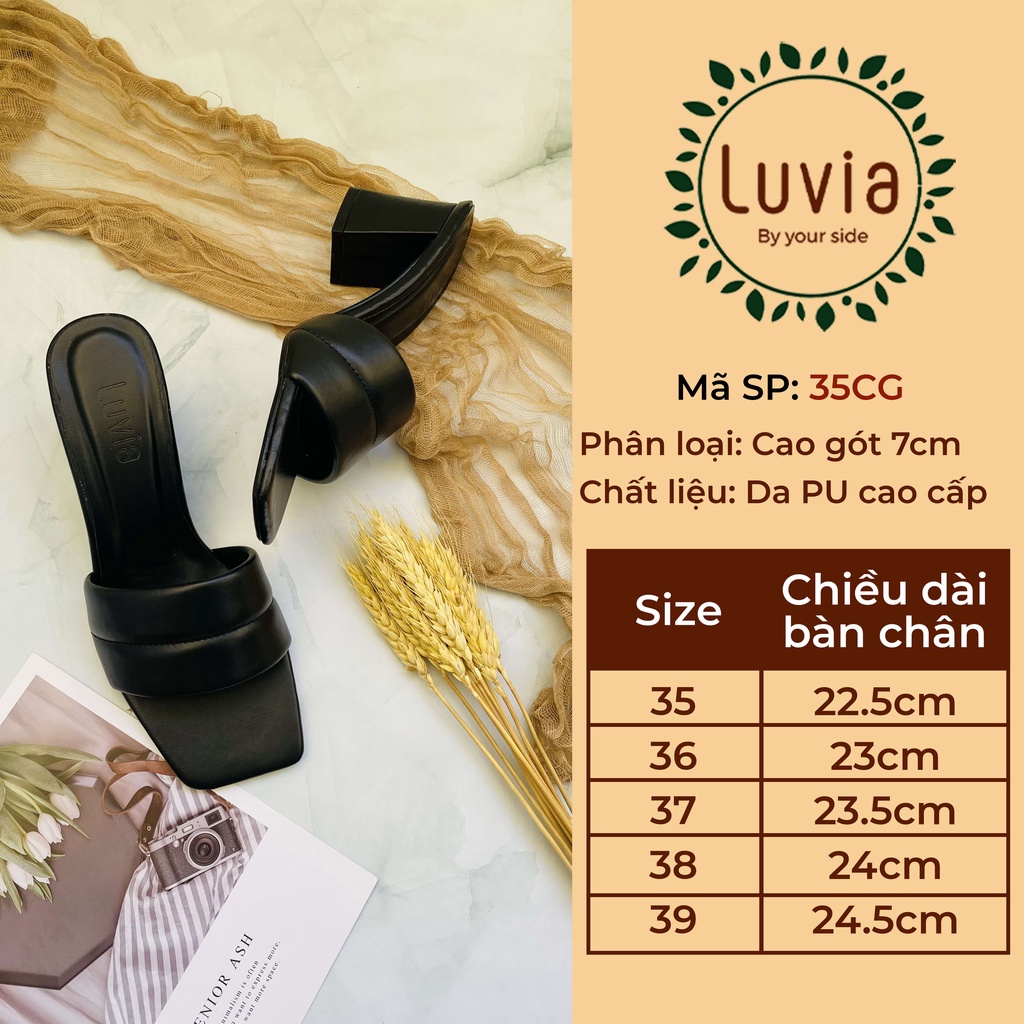 Dép cao gót 7 phân đế vuông quai ngang một đường chỉ may Luvia 35CG