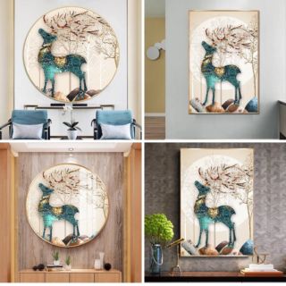 [NEW ]Tranh thêu chữ thập chỉ lụa nai tài lộc
