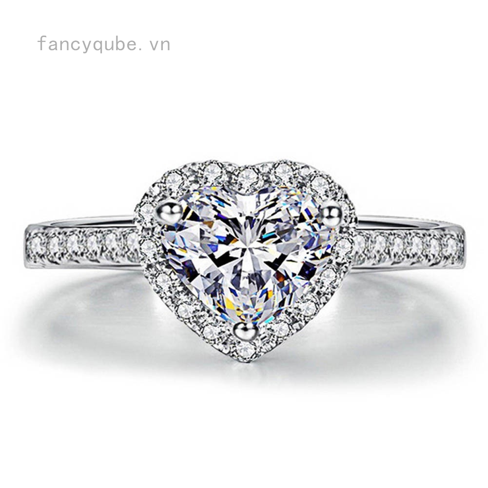 Nhẫn đeo tay mạ bạc tạo hình trái tim đính đá thời trang cho nữ