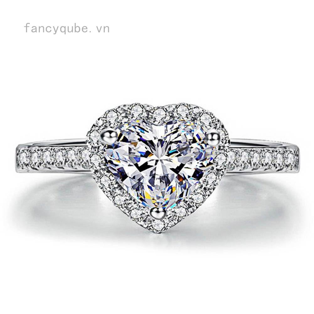 Nhẫn đeo tay mạ bạc tạo hình trái tim đính đá thời trang cho nữ