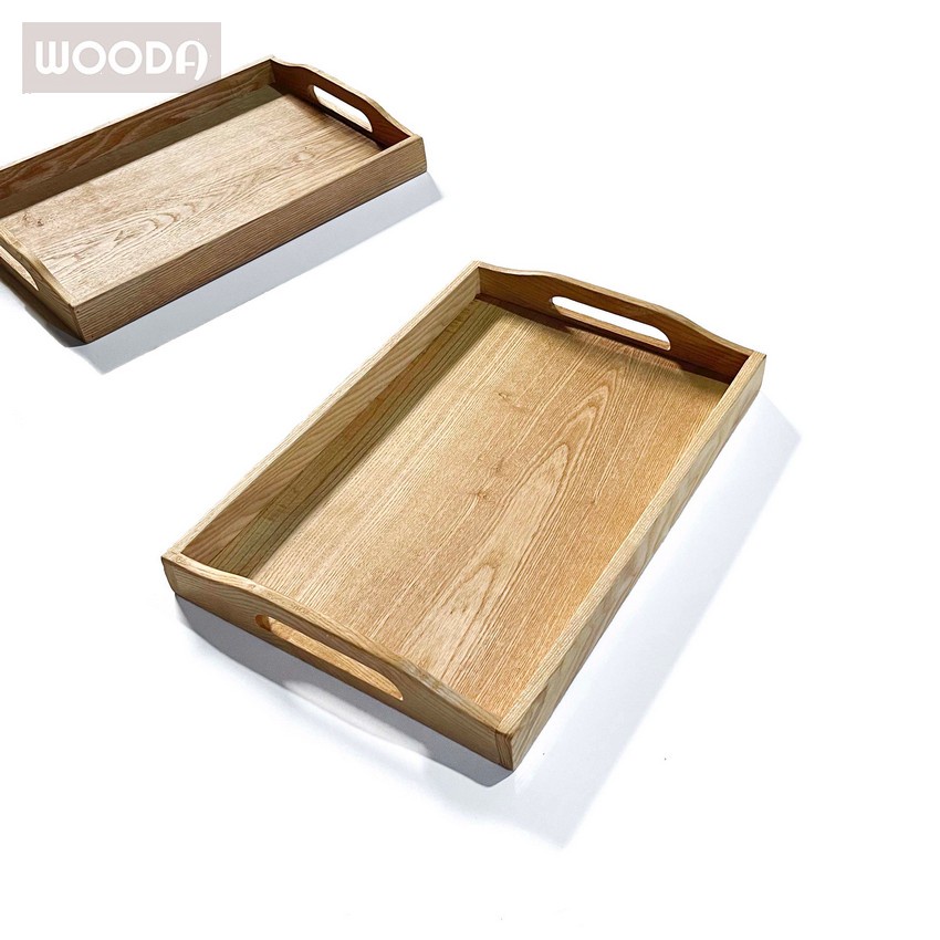 Khay gỗ lớn hình chữ nhật có tay cầm đa năng chất lượng, khay đựng trà, decor và phục vụ