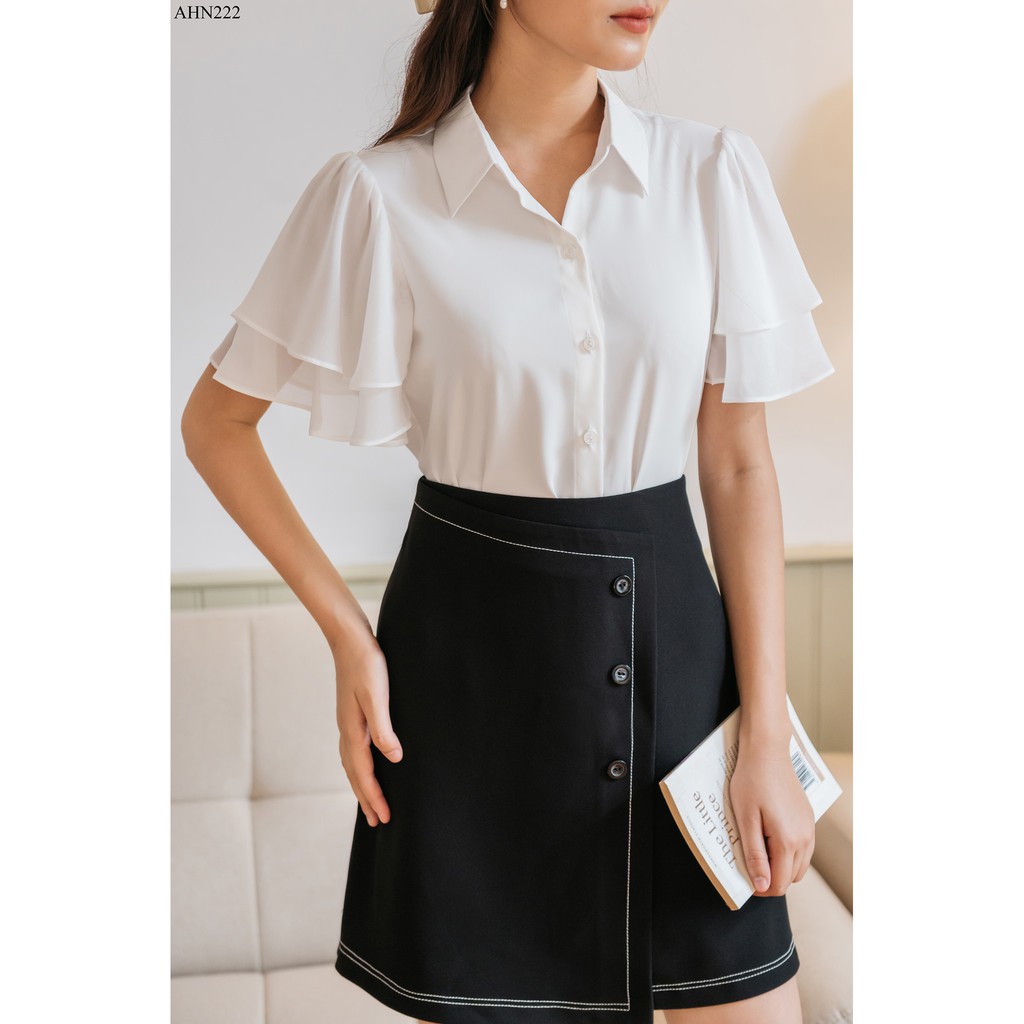 Áo sơ mi cổ đức tay xòe 2 lớp phối voan TIIN STORE AHN222