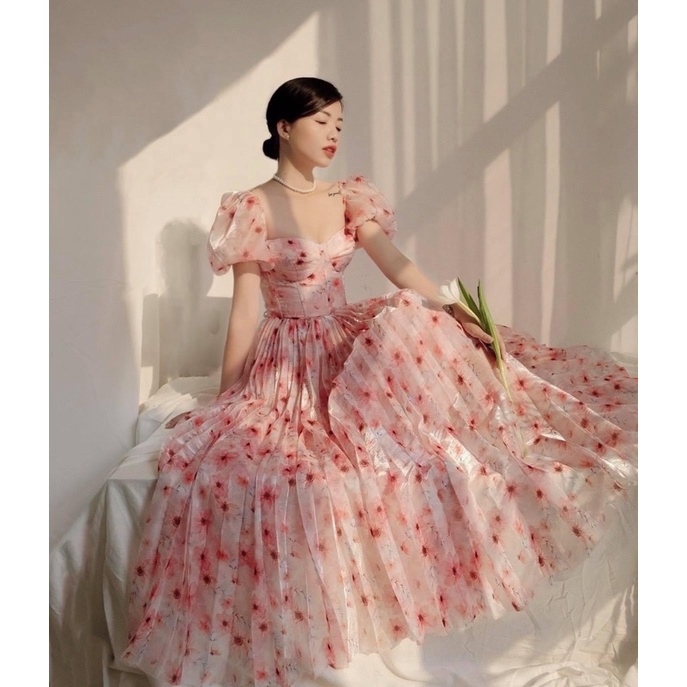 ĐẦM  MAXI TƠ ORGANZA CAO CẤP IN HOA DẬP LY SIÊU XINH, ĐI TIỆC, ĐI BIỂN, ĐI CHƠI, CHỤP PHOTO NÀNG THƠ