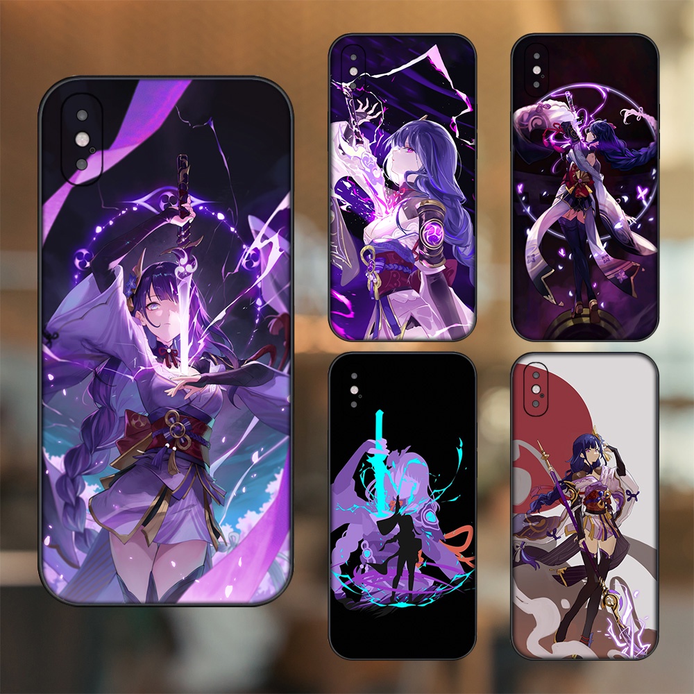 Ốp lưng iPhone X, Xs dẻo đen cạnh vuông in hình Raiden Shogun Genshin Impact