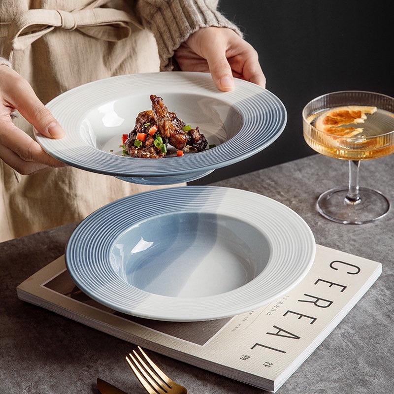 Bộ bát đĩa xanh biển cả, bát đĩa decor