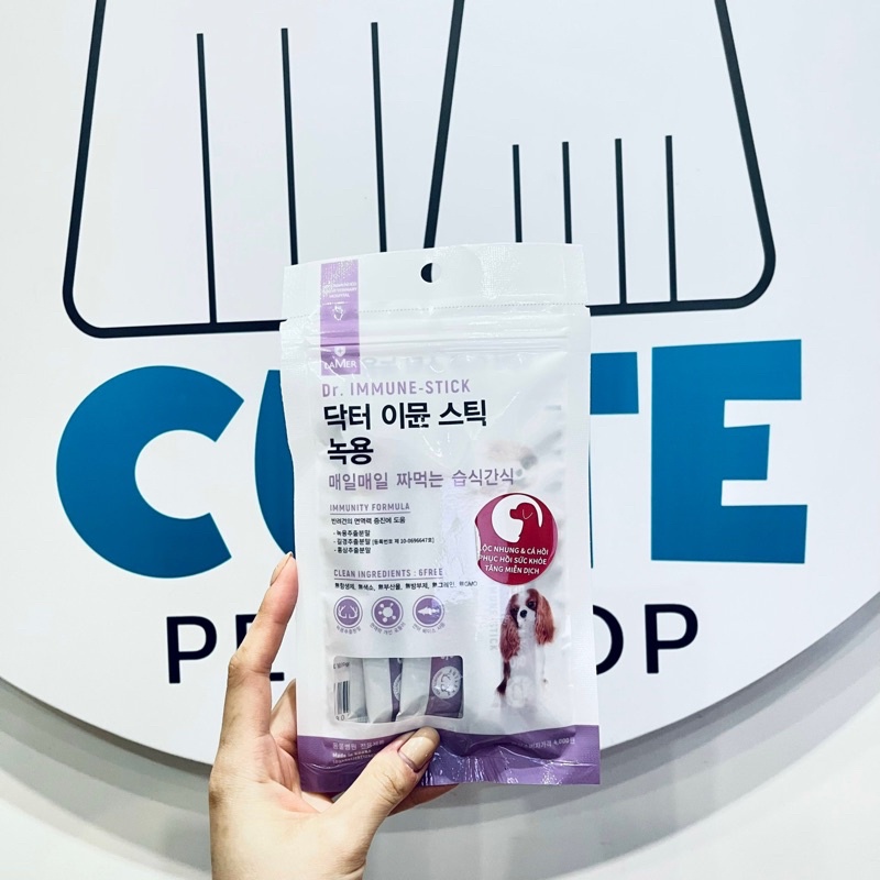 Sốt Thưởng Cho Chó Lộc Nhung &amp; Cá Hồi hồi phục sức khoẻ và tăng cường miễn dịch Lamer Dr Immune Stick 50g (Túi 5 tuýp)
