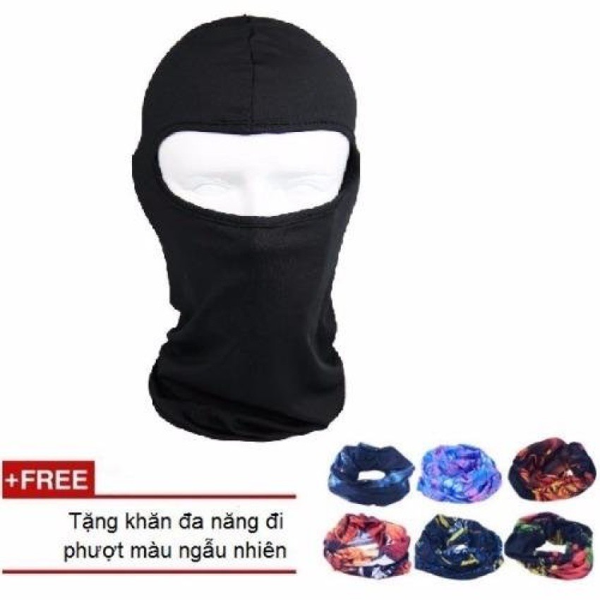 Mũ trùm đầu ninja hở mắt đi phượt (đen) + Tặng kèm 1 khăn đa năng