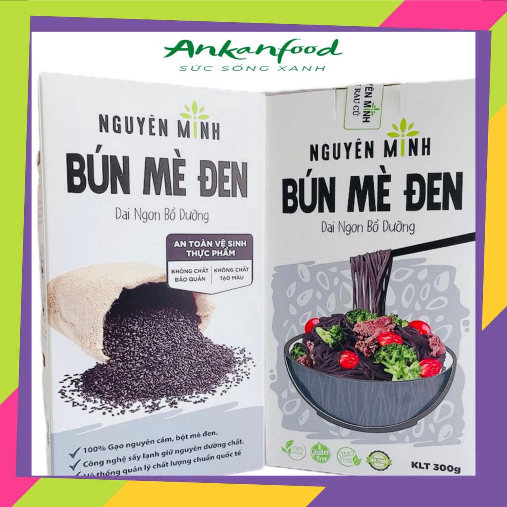 Bún mè đen Nguyên Minh hộp 300gram, Mì rau củ sợi nhỏ dai bổ sung dinh dưỡng, ANKANFOOD