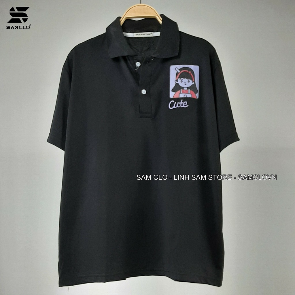 Áo thun POLO nữ tay lỡ có cổ phông form rộng freesize unisex mặc đi học, cặp, nhóm, lớp in hình CÔ GÁI chữ CUTE