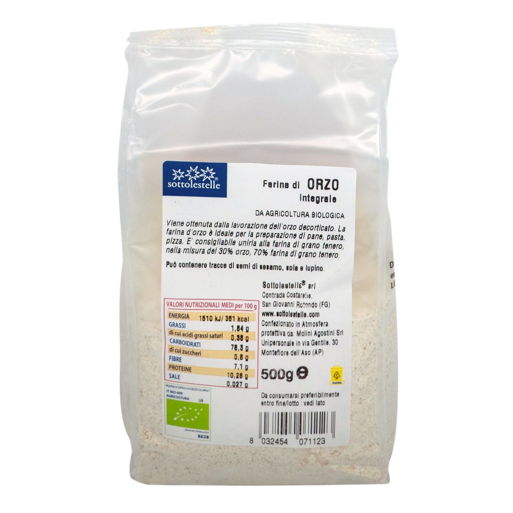 Bột ý dĩ (bobo) nguyên cám hữu cơ 500g Sotto Organic Whole Barley Flour