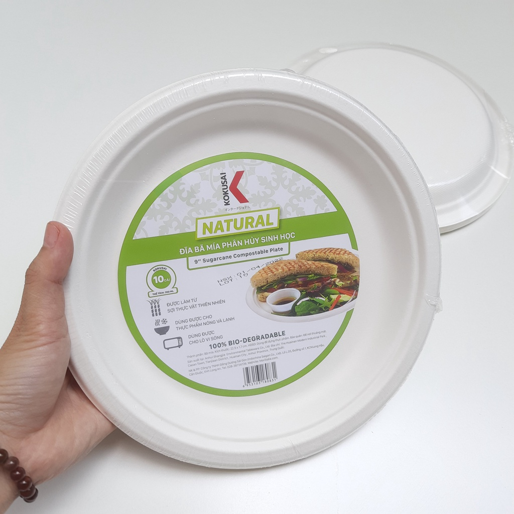 Đĩa Giấy Bã Mía Tự Hủy Sinh Học KOKUSAI Chất Lượng 22.5cm / 17.8cm  - Hàng chính hãng