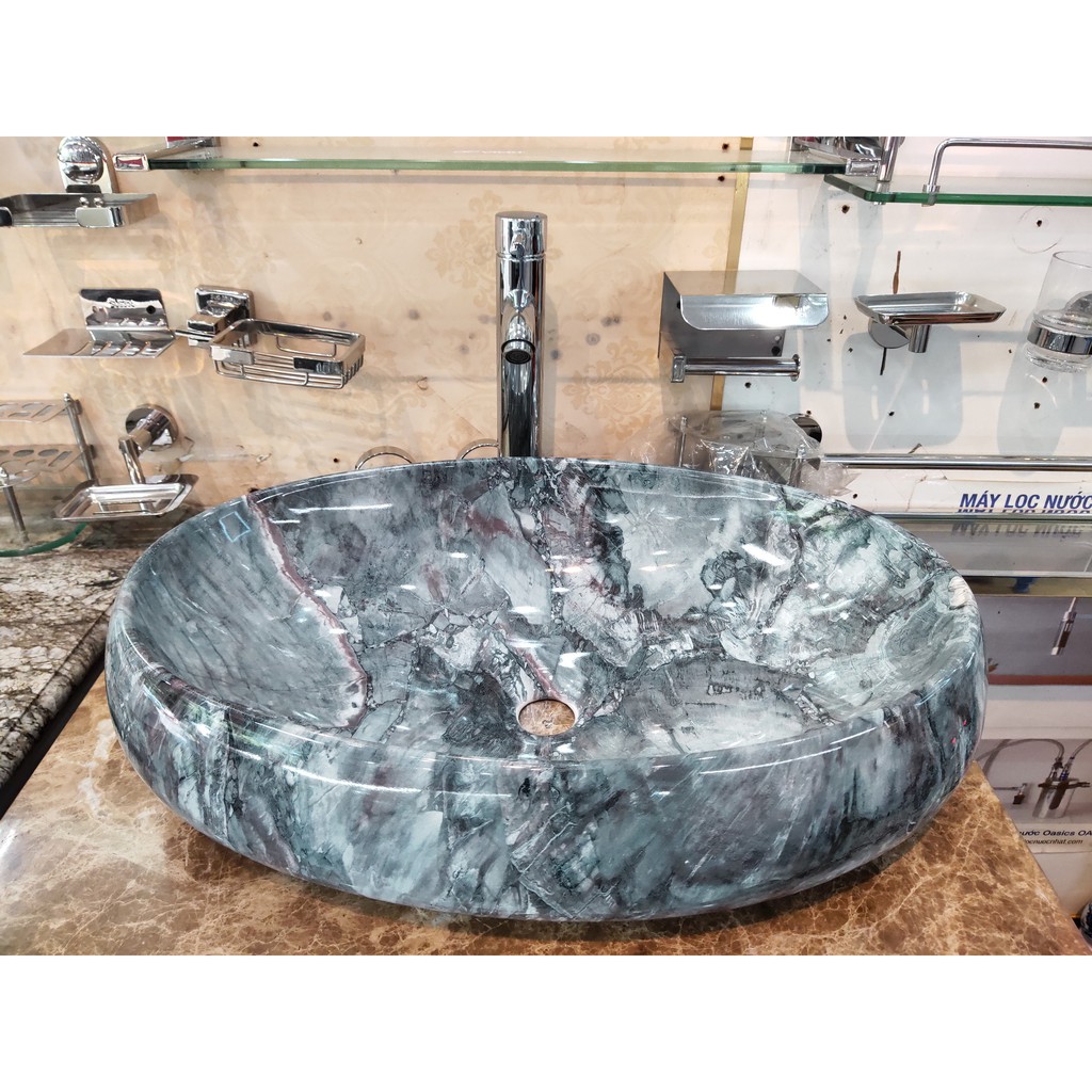 CHẬU LAVABO ĐẶT BÀN HÌNH ELIP VÂN ĐÁ XANH CAO CẤP