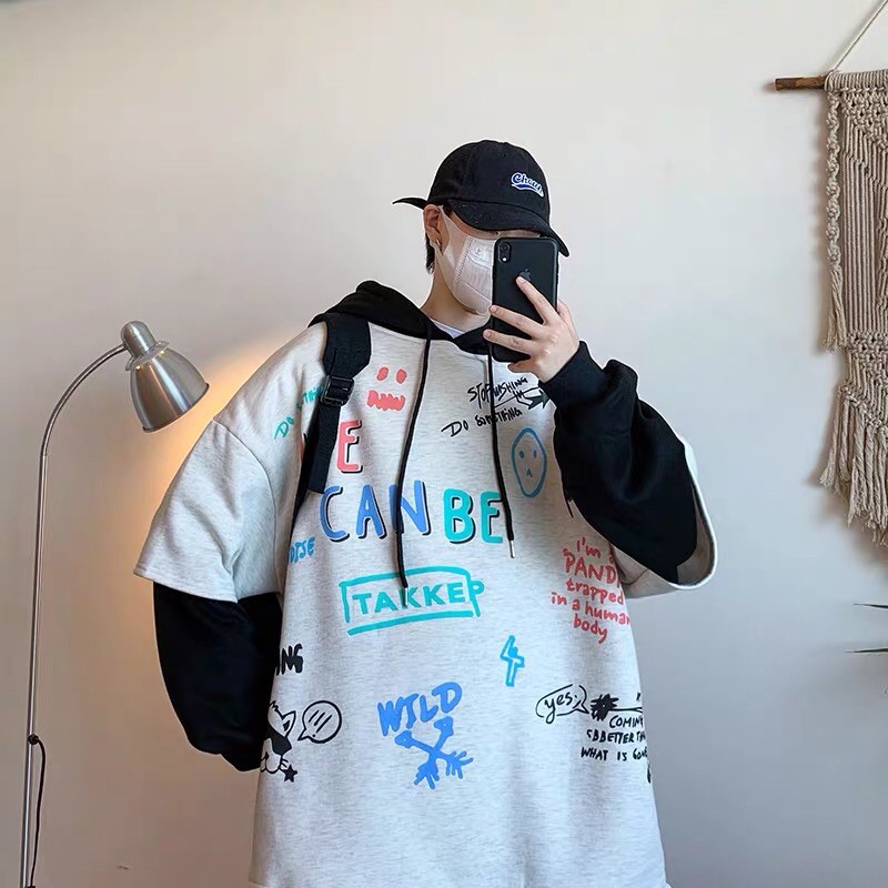 Áo hoodie nỉ bông WE CAN BE phối tay layer (Mã H6)