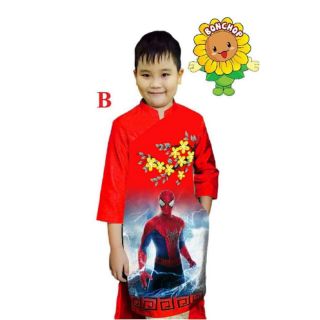Áo dài cách tân đại in hình siêu nhân bé trai