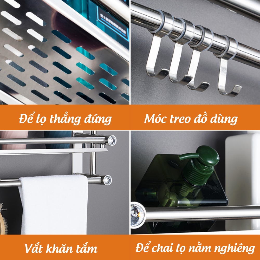 Giá Treo Khăn Nhà Tắm Kệ Nhà Tắm Để Đồ Dùng Inox Đa Năng Gắn Tường THANH XUÂN 98