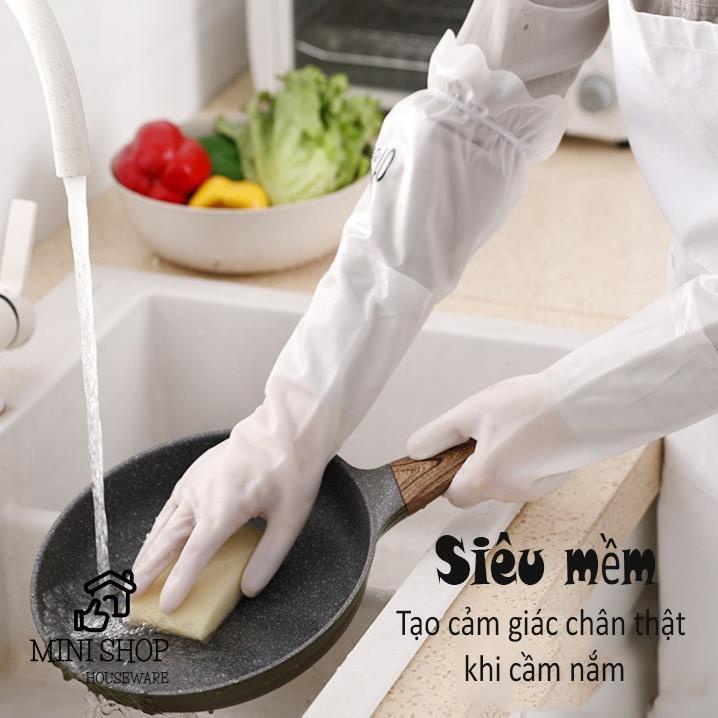 Găng Tay Cao Su Rửa Bát Cổ Cao Siêu Dai Có Chun Chống Tụt