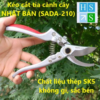 Kéo cắt tỉa cành cây Nhật Bản (SADA-210 - Hàng cao cấp) Chất liệu thép SK5 không gỉ, sắc bén, tay cầm Hợp Kim đúc
